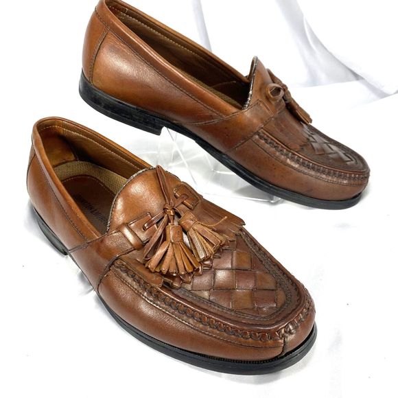 Johnston and Murphy Men's 10.5W Leather Loafer Brown Tassel Fringe Weave Toe*** - Picture 1 of 10